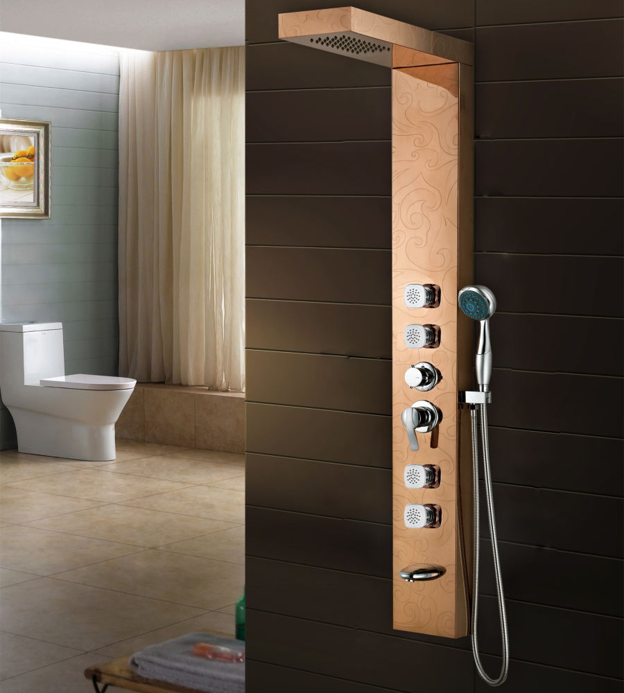 Back Massage Functional Stainless Steel Shower Panel with Hand Shower