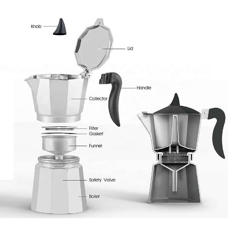 Heaybao Aluminum Espresso Coffee Maker Moka Pot Espresso Coffee Maker Portable French Coffee Maker for Household