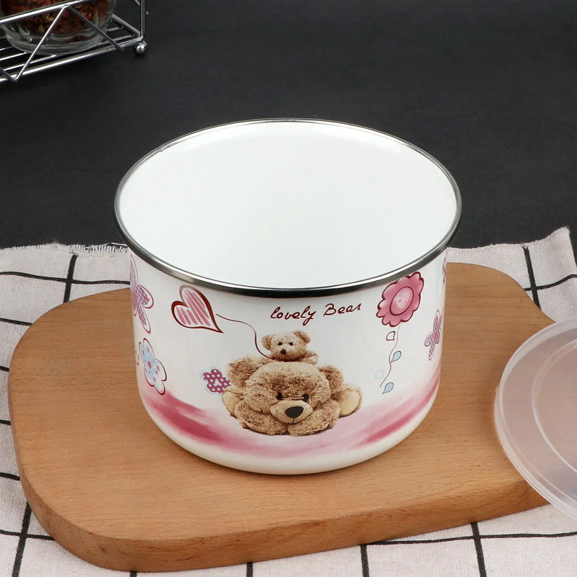 Good Quality 5 PCS/Set Salad Bowl Enamel Storage Plastic Lid