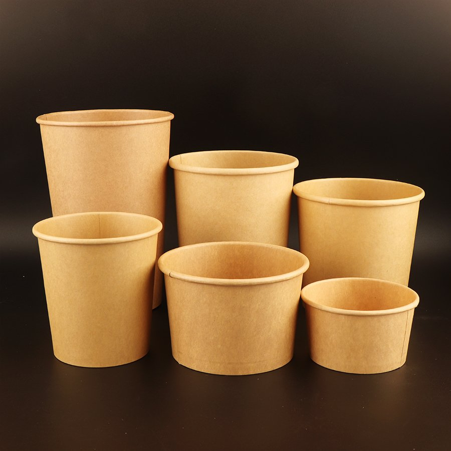 Rustic Disposable Custom 1100ml Takeaway Round Food Packing Box Salad Bowls Kraft Paper Bowl with Lid