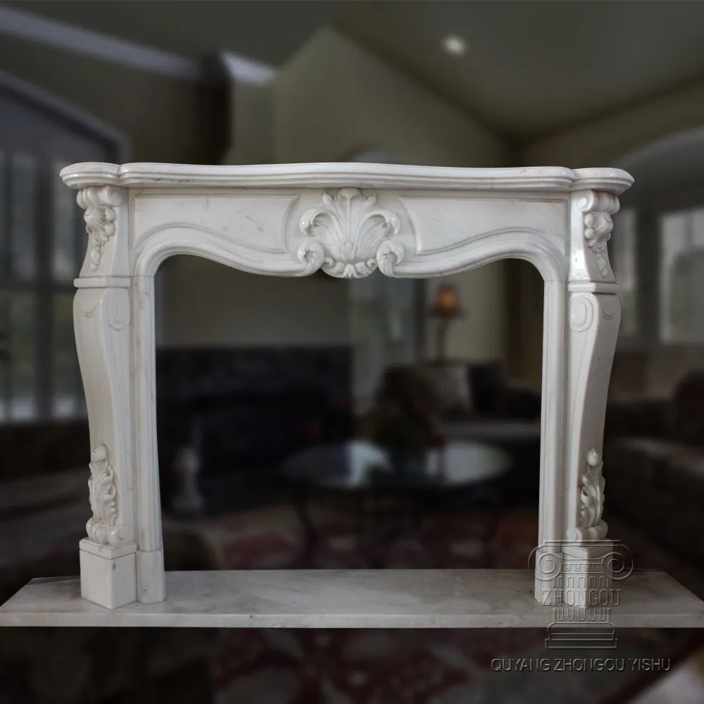 French Style Natural White Marble Fireplace for Home Decoration