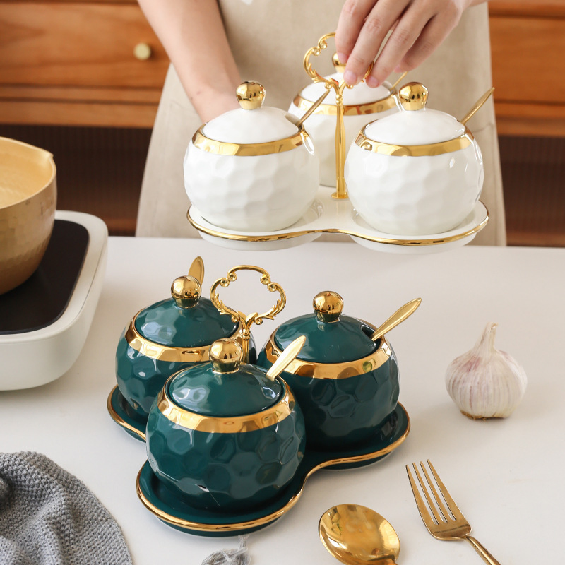 3 Pack Ceramic Sugar Salt Container Spice Jar Gift Box Set