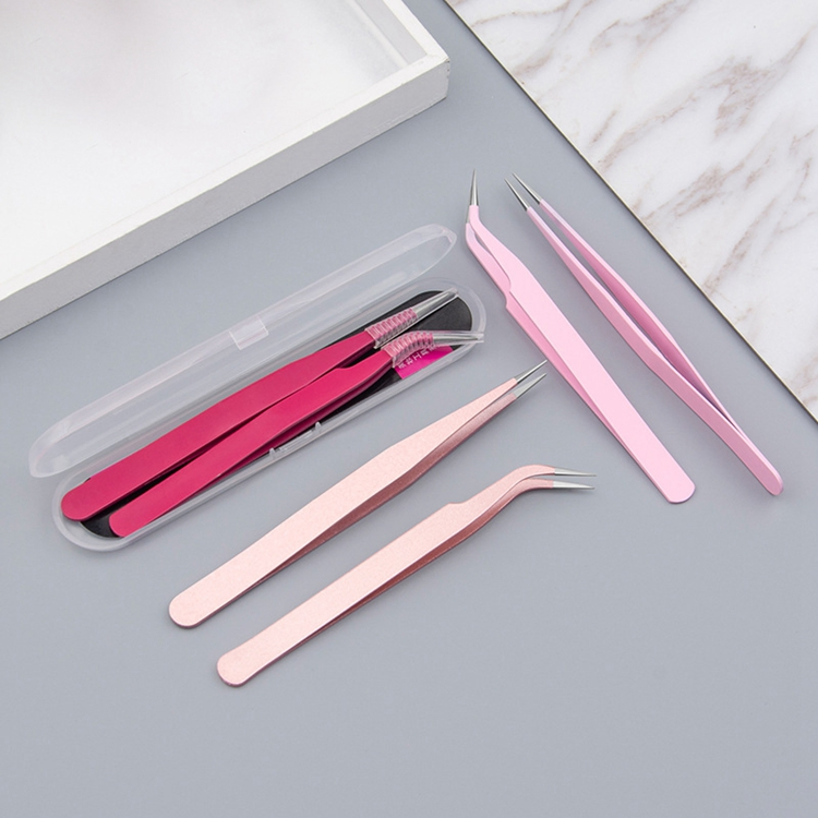 High Quality Pink Custom Girl Lashes Eyebrow Tweezers Eyelash Extension Candy-Colored Eyelash Diamond Tweezers for Lashes