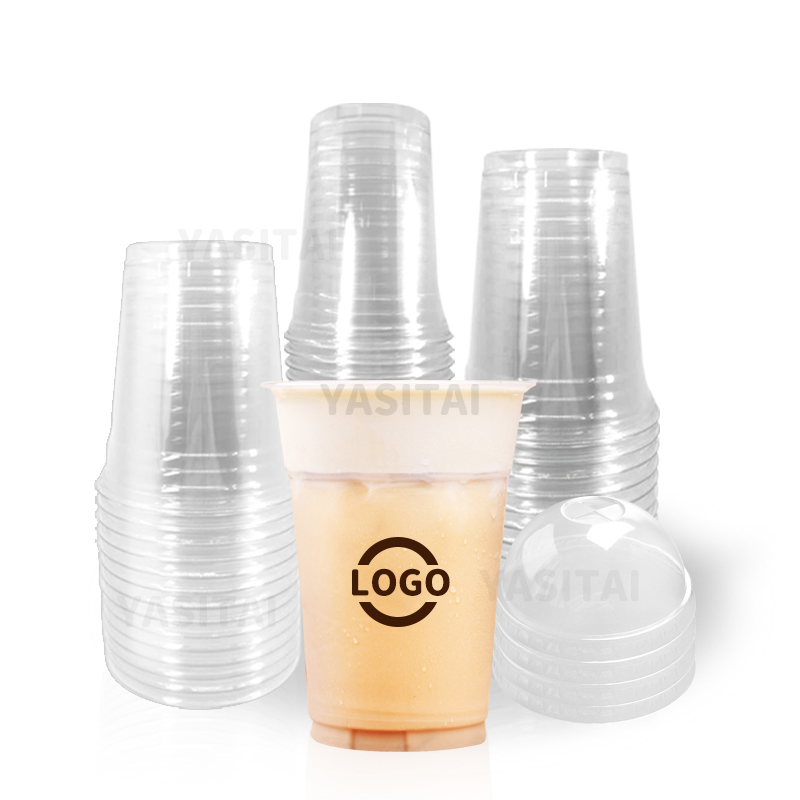 Wholesale Disposable Printed Logo Transparent Drinking Juice Ice Cream Milk Tea Bubble Tea Boba Pet Plastic Cup with Lid