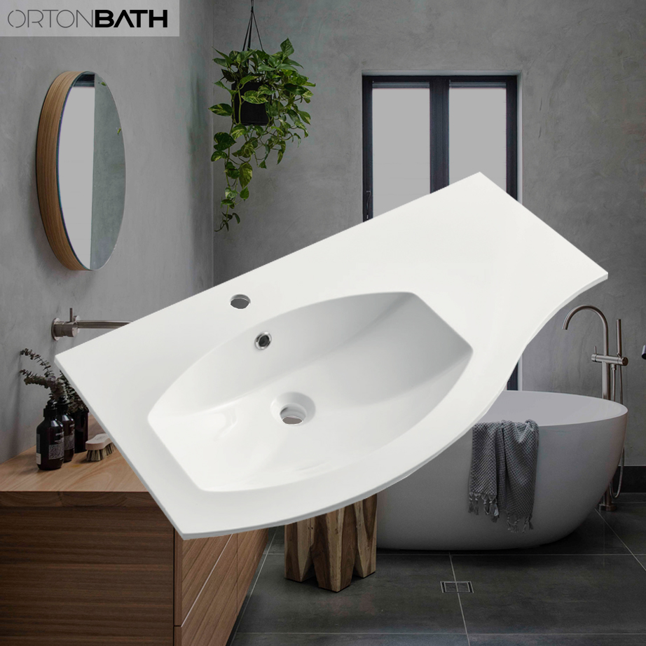 Ortonbath Middle East Thin Edge Bathroom Cabinet Single Bowl Bathroom Resin Gel Coat Artificial Stone Hand Vanity Wash Basin Otrsy917
