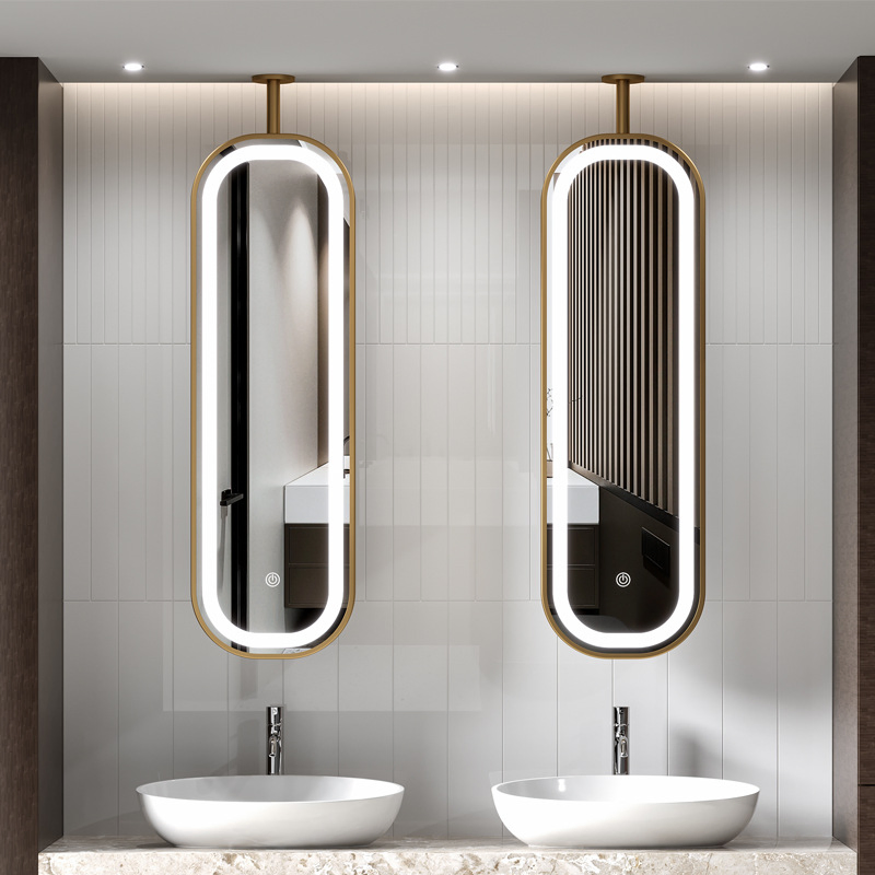 Stainless Steel Oval LED Ceiling Smart Bathroom Mirror