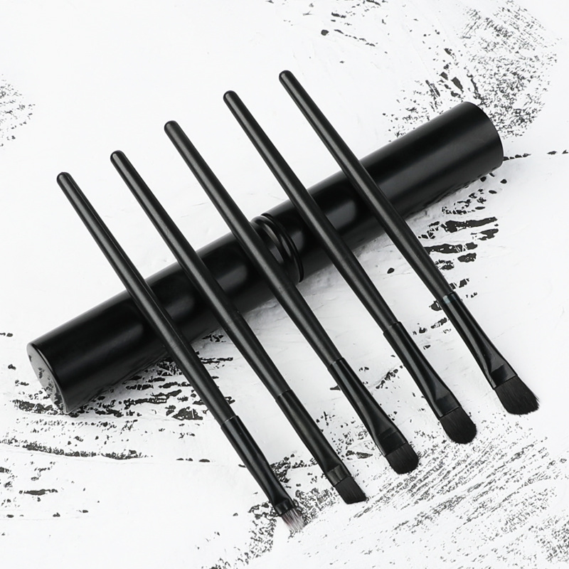 Aluminum Tube 5-Piece Makeup Brush Set, Portable Makeup Brush, Blush, Foundation Brush, Eyeshadow Brush, Eyebrow Brush Tool