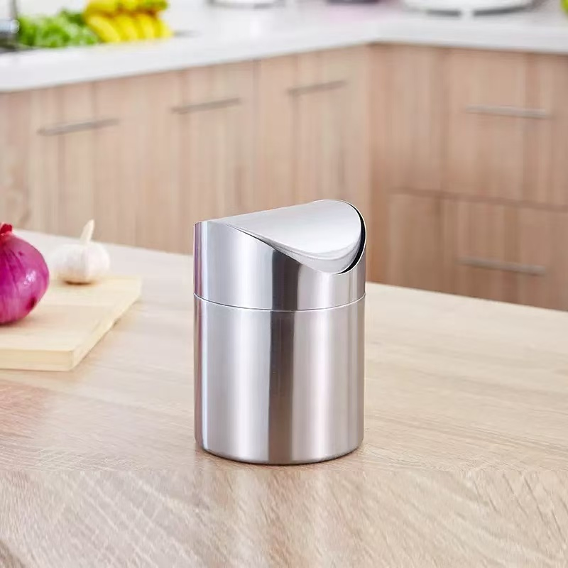 Commercial Office Hotel Table Top Stainless Steel Mini Bin Can with Flip-Top Lid