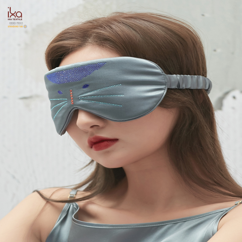 White Green Reusable Gift Set Funny Embroidery Best Cool Big Satin Custom Silk Eye Mask Sleep