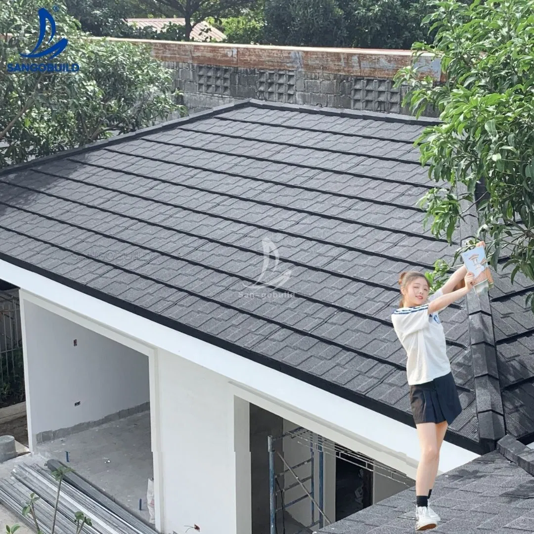 Chile El Salvador Metalico Techos 0.5mm Az150 American Standard Shingles Terracotta Color Coated Roof Stone Tiles