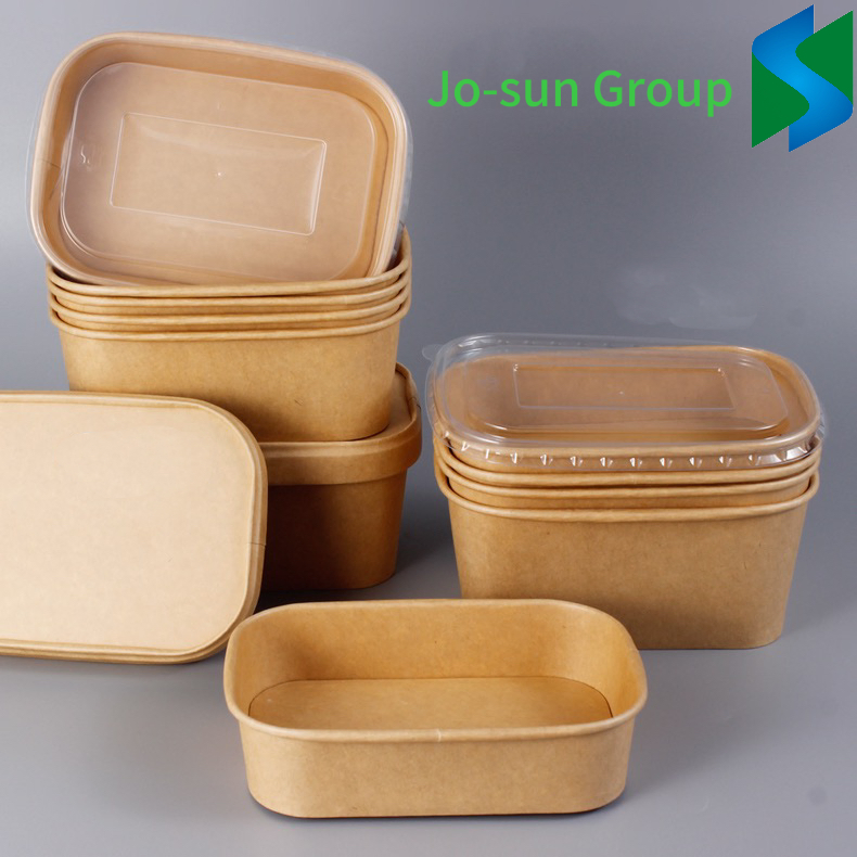 Jo-Sun Disposable Biodegradable Food Grade Kraft Rectangular Paper Bowl with Paper Lid