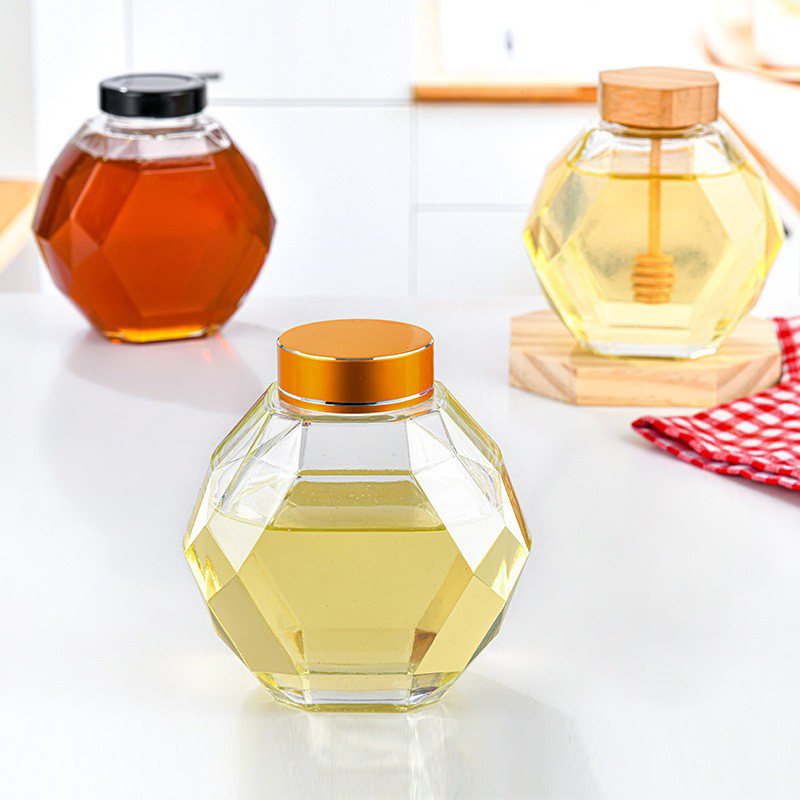 Rhombus Honey Bottle 200ml Glass Bottle Household Glassware Glass Jar with Rod