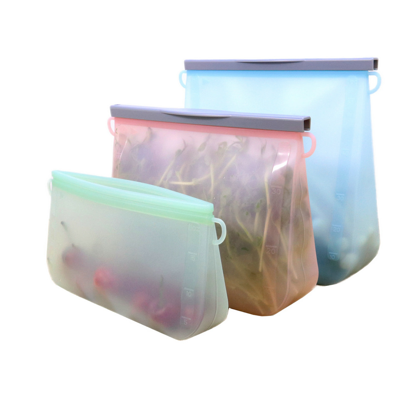 Standing up Eco-Friendly Custom Size Refridgerator Fridge Safe Reusable Silicone Ziplock Food Grade Storage Package Freezer Bag with Logo Printed