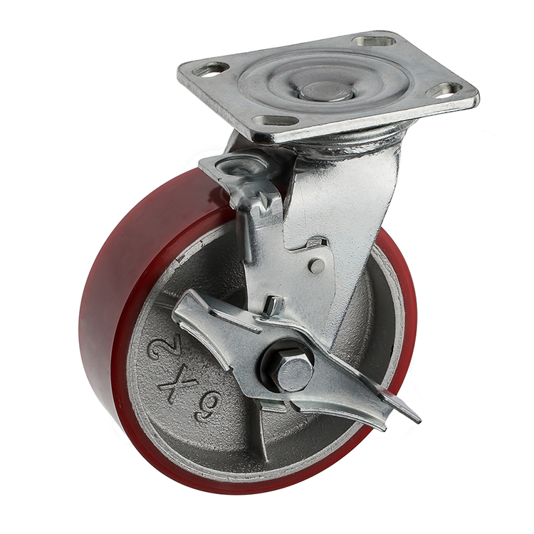 100mm PU Wheel Castor with Locking 400kgs High Load 4inch Single Brake Type Welding Steel Heavy Duty Industrial Caster