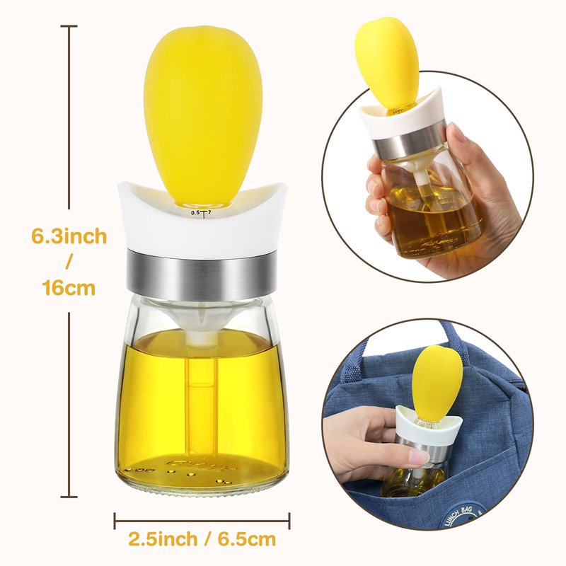 Glass Olive Oil Dispenser Silicone Dropper for Kitchen 2 in 1 Oil Dispenser Bottle with Brush