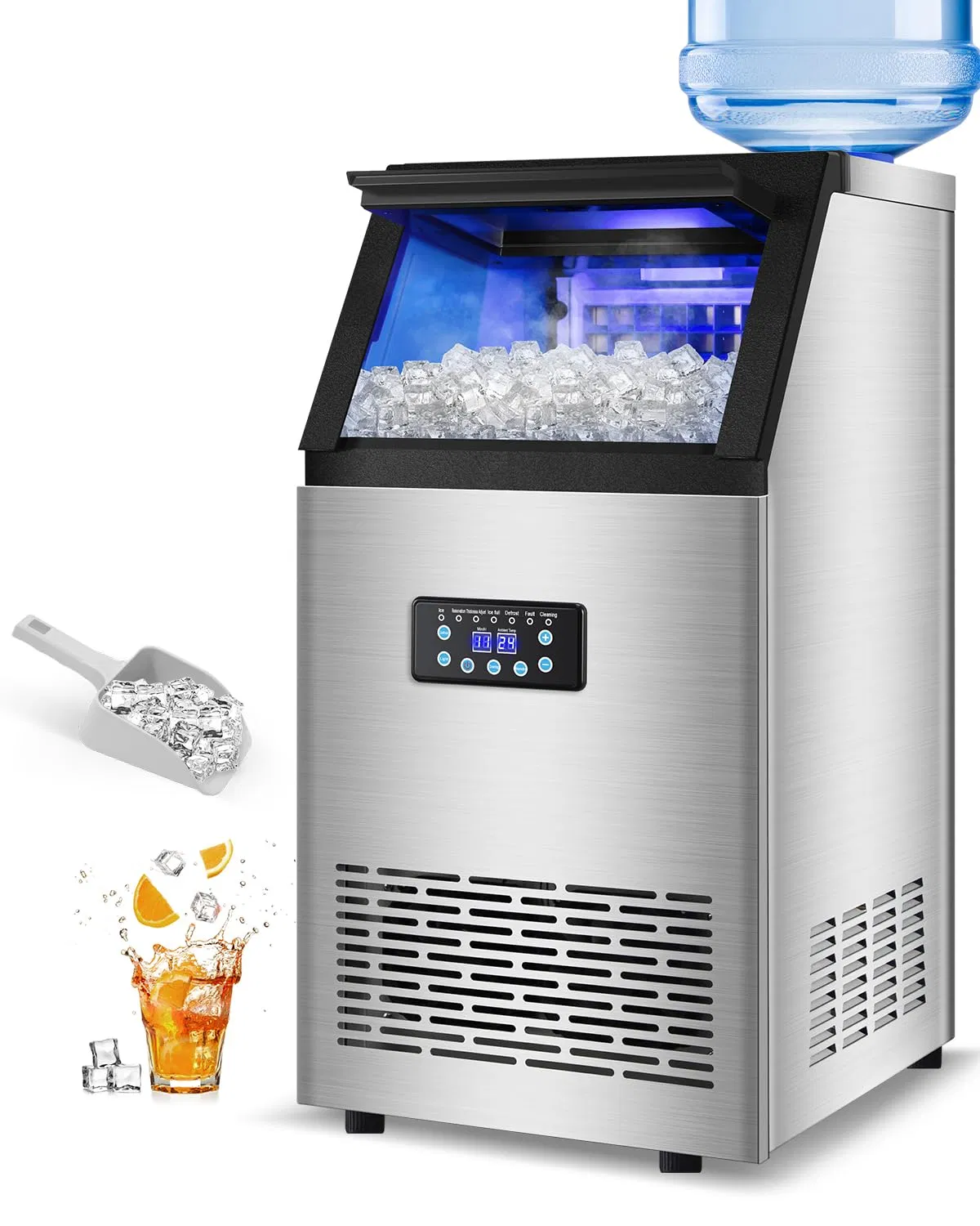 Commercial Ice Maker 100 Lbs / 45kgs Daily Production, Under Counter / Freestanding, Dual Water Inlet