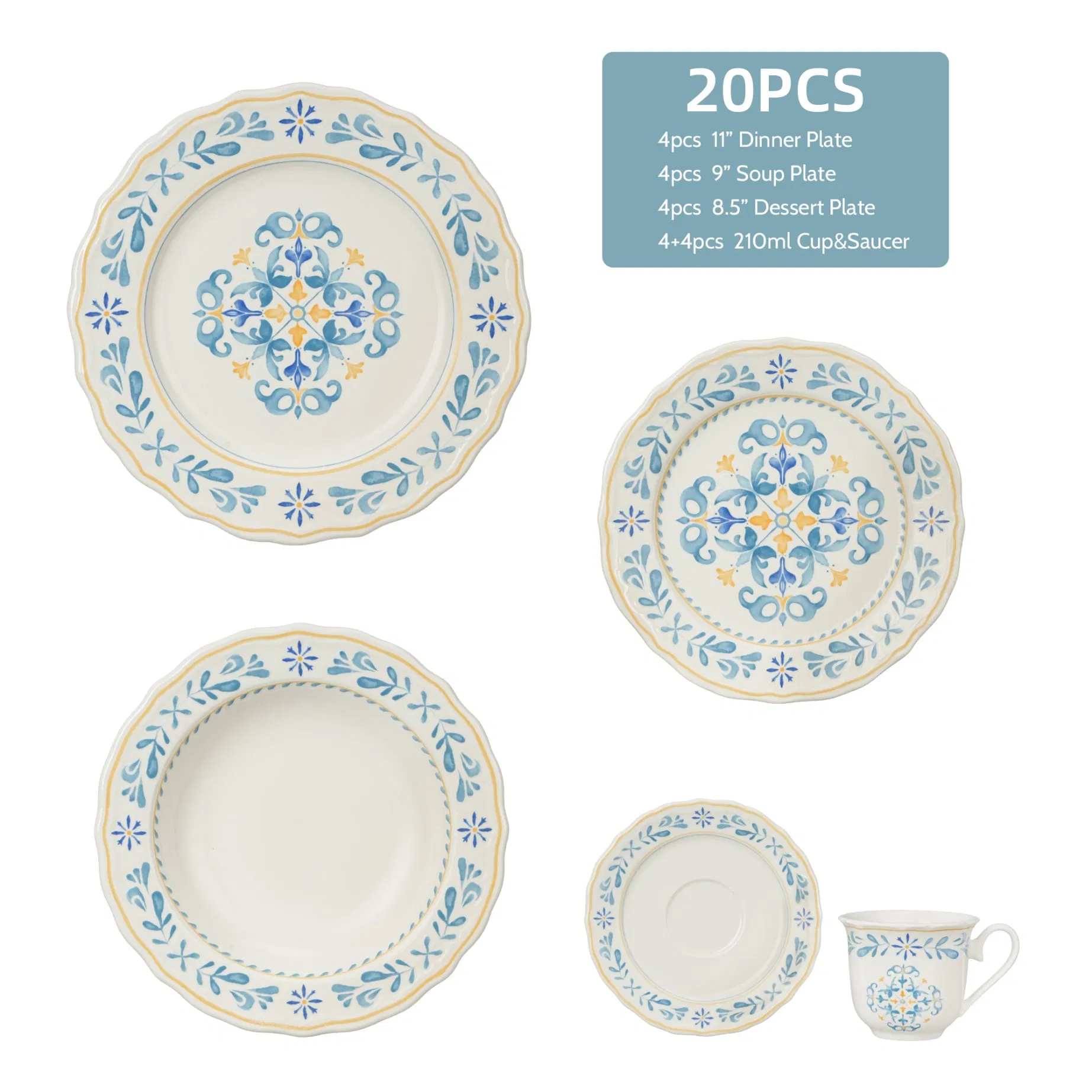 20-Piece OEM Inglaze Modern Tableware Dinner Charger Plate Set Ceramic Dinnerware Set