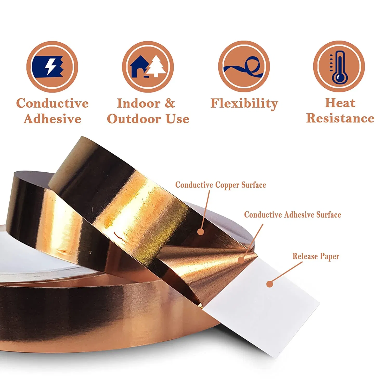 Copper Foil Tape Multi-Sizes Conductive Adhesive Double-Sided Copper Tape for Soldering Guitar