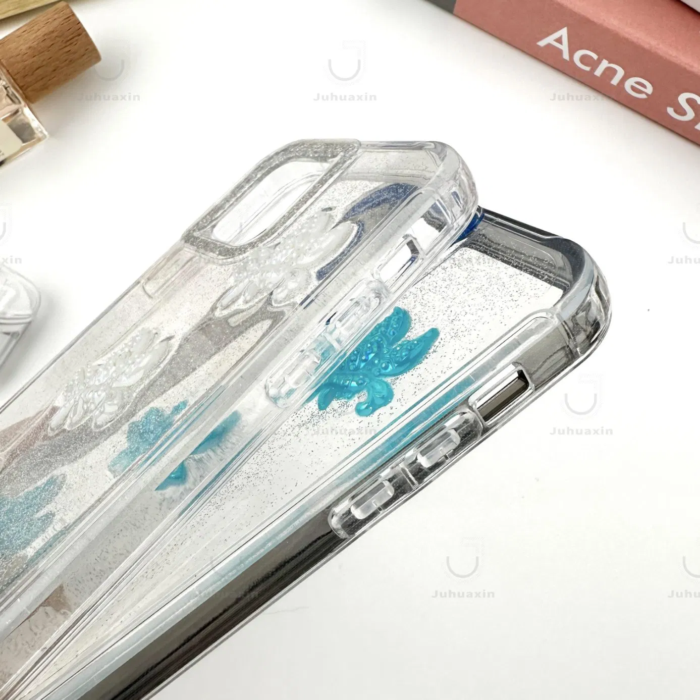 Ins Wholesale Two-in-One Transparent + PC Glue + Electroplated Butterfly Accessories Cell Phone Case for iPhone 15 14 13 12 11 X Xs