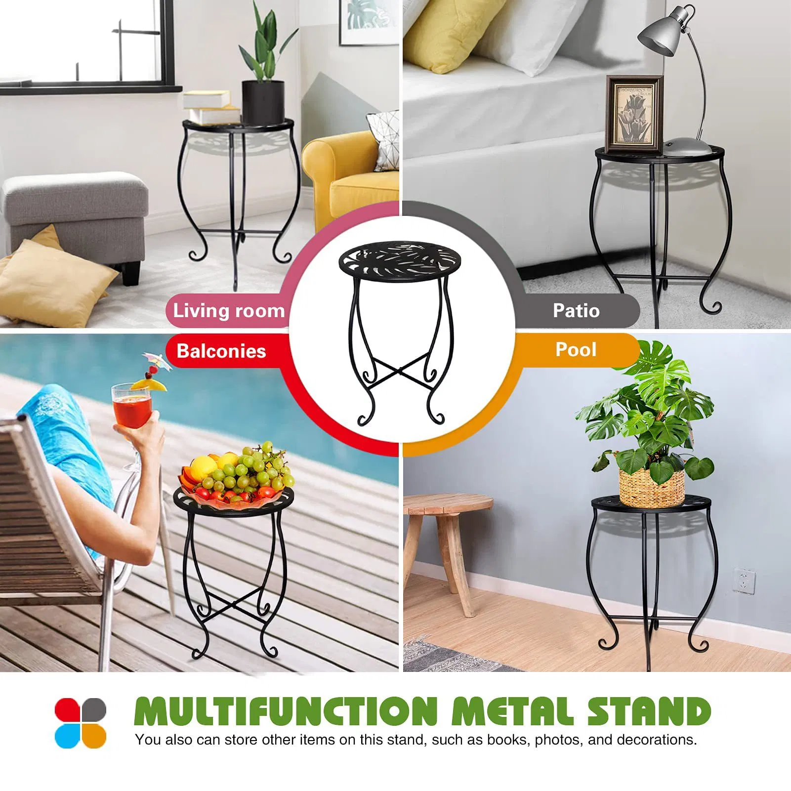 Rustproof Decorative Black Removable Table Potted Holder Outdoor Plant Stands