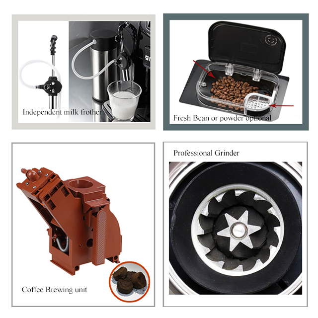 Hot Espresso Machine with Brewer Italian Style Coffee Grinder Milk Frother Machine