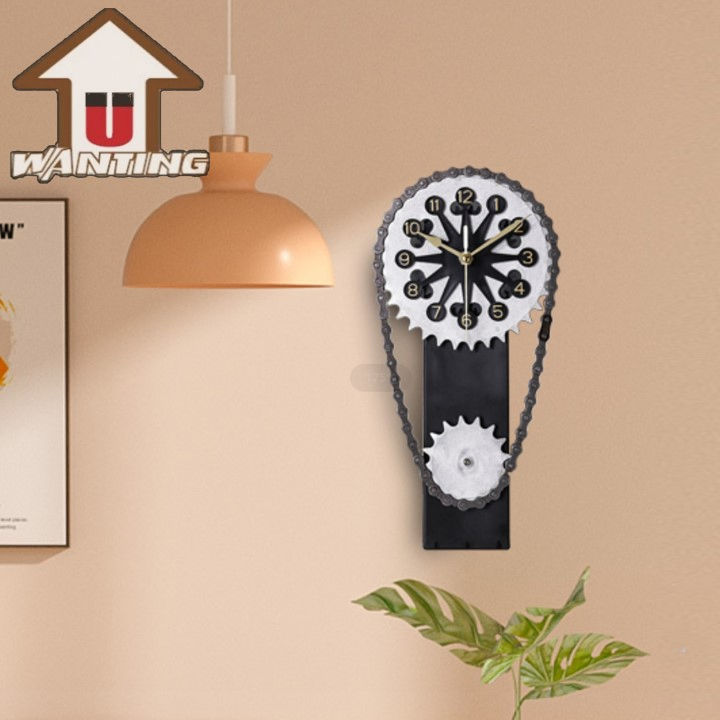 Vintage Chain Gear Rotating Clock Mechanical Wind Art Desktop Home Office Ornament