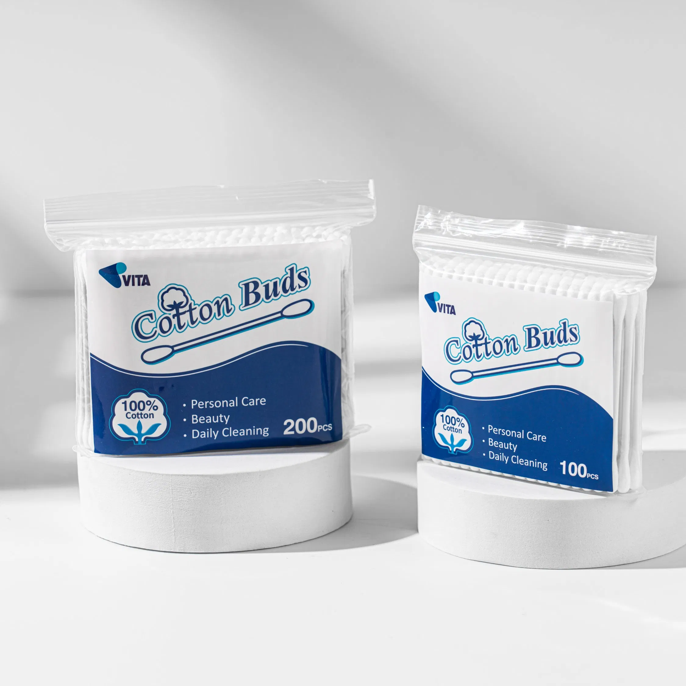 Eco-Friendly 100 PCS Bamboo Stick Cotton Swabs with Zipper Bag