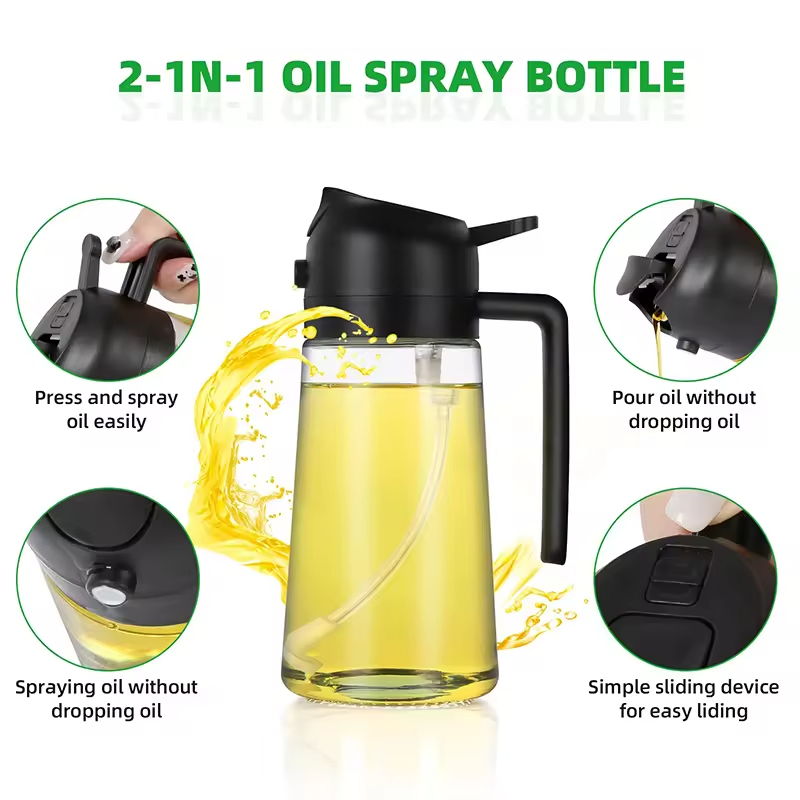 2 in 1 Oil Sprayer Glass Oil Sprayer Bottle with Pourer for Cooking Olive Oil Dispenser and Sprayer