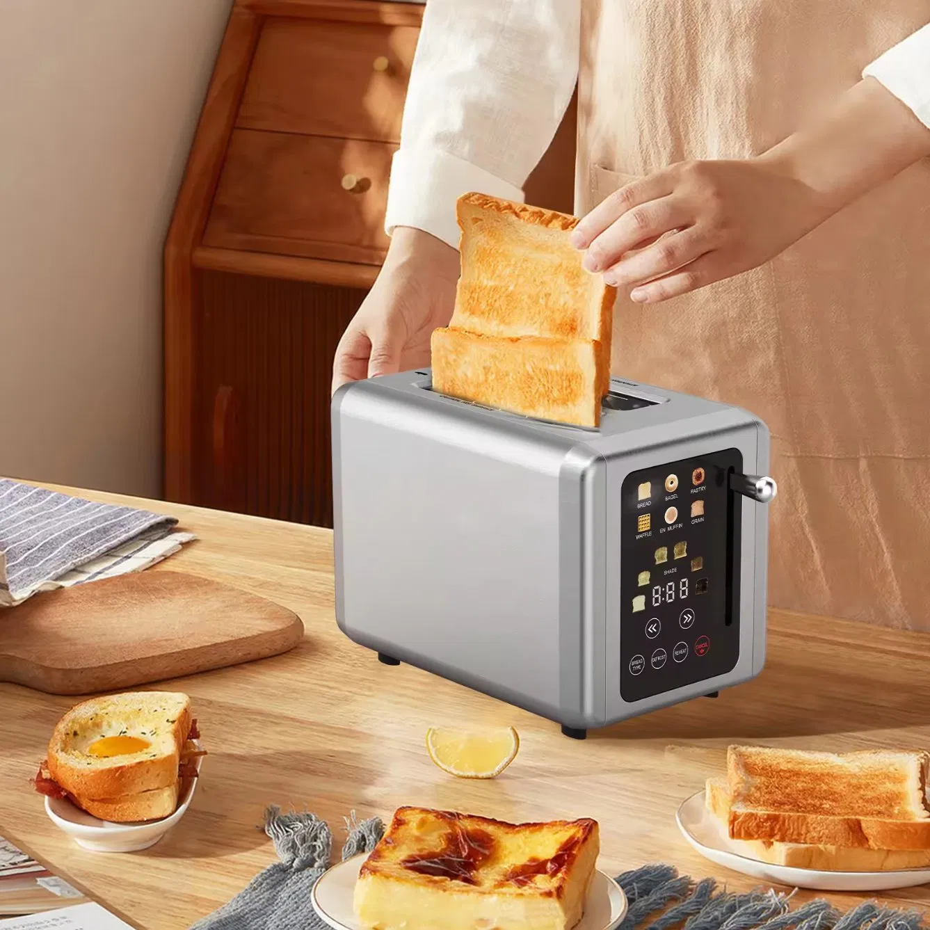 2-Slice Stainless Steel Digital Timer Toaster with Touch Screen 6 Bread Types Premium Toaster for Perfect Toast