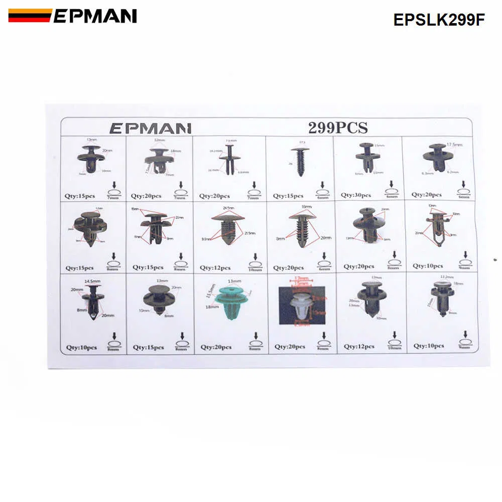 Epman 299PCS Car Body Push Pin Rivet Clip Fastener Kit