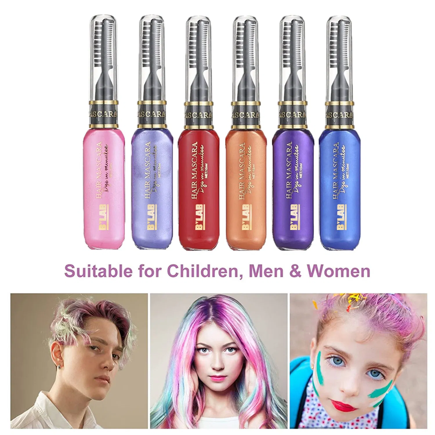 6 Colors Temporary Hair Dye Disposable Hair Mascara Hair Chalk Comb