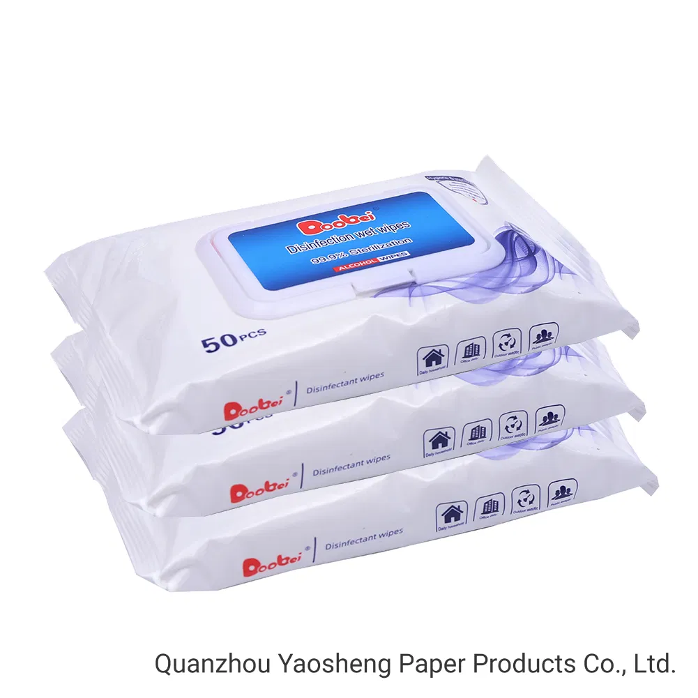 Wholesales Household Protective 50PCS Disinfectant Antibacterial Wet Tissue 75% Alcohol Wipes