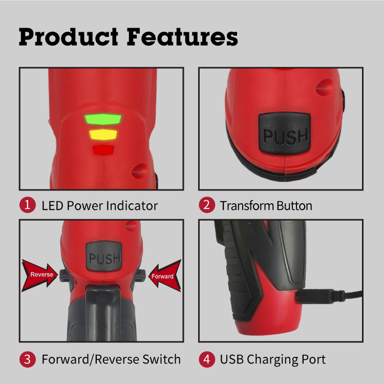 Kcs626 3.6V Cordless Screwdriver with USB Recharging Electric Lithium Battery Folded Handle LED Work Light LED Torch in Plastic Box with 19PCS Bits