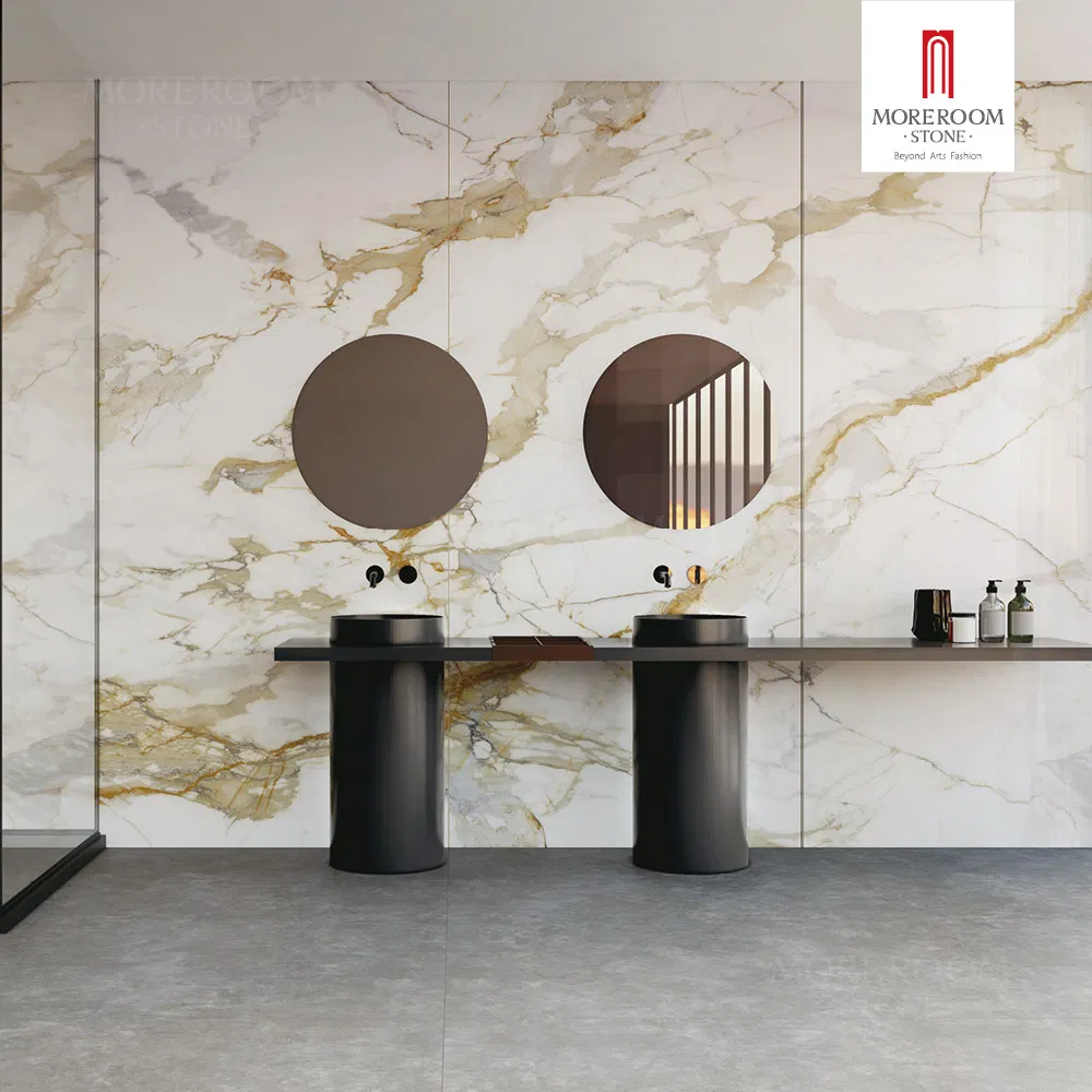 Sintered Stone Calacatta Gold Marble Slab for Luxury Kitchen Island Countertops