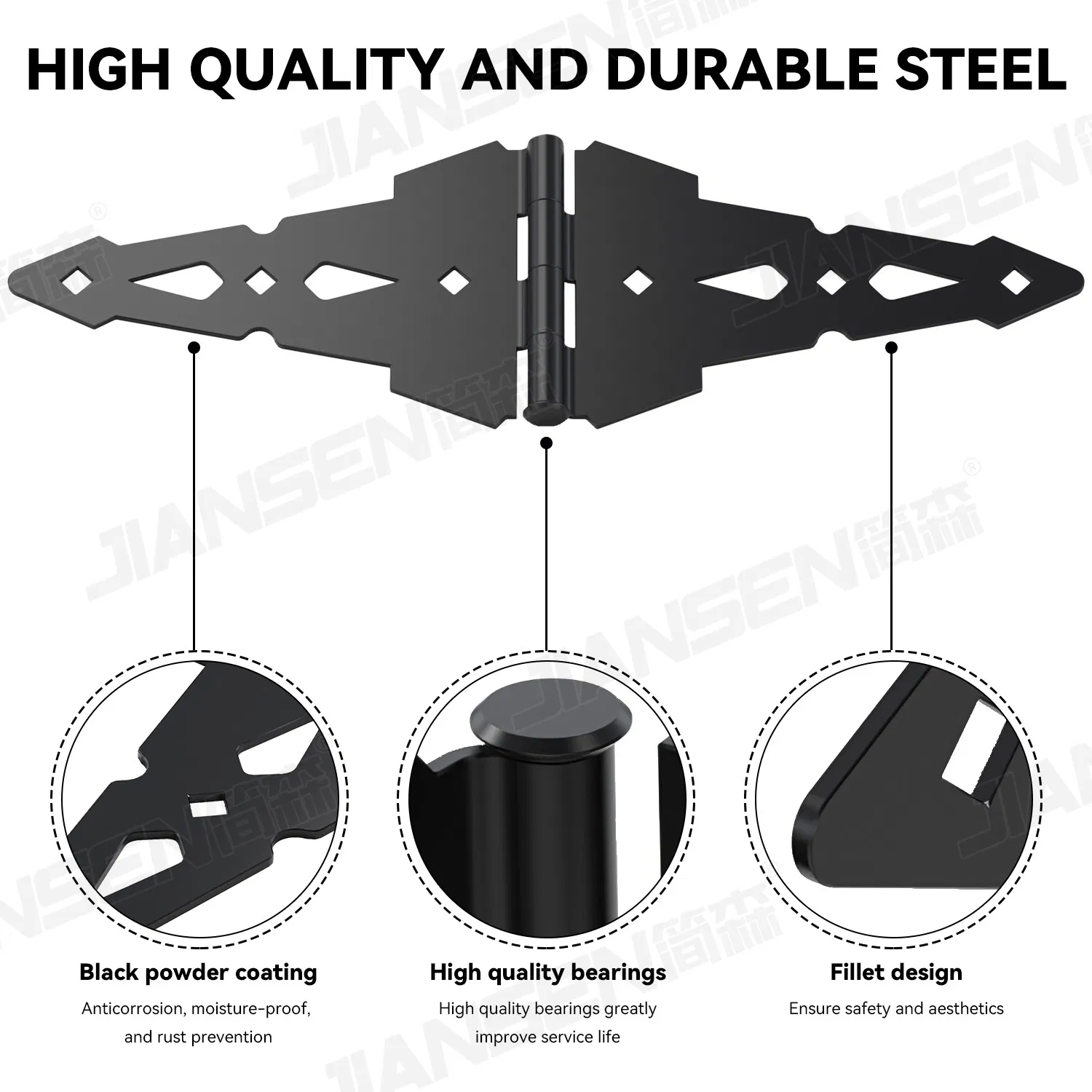 Metal Galvanized Steel Black Wood Fence Gate Kit with Post Strap Hinge