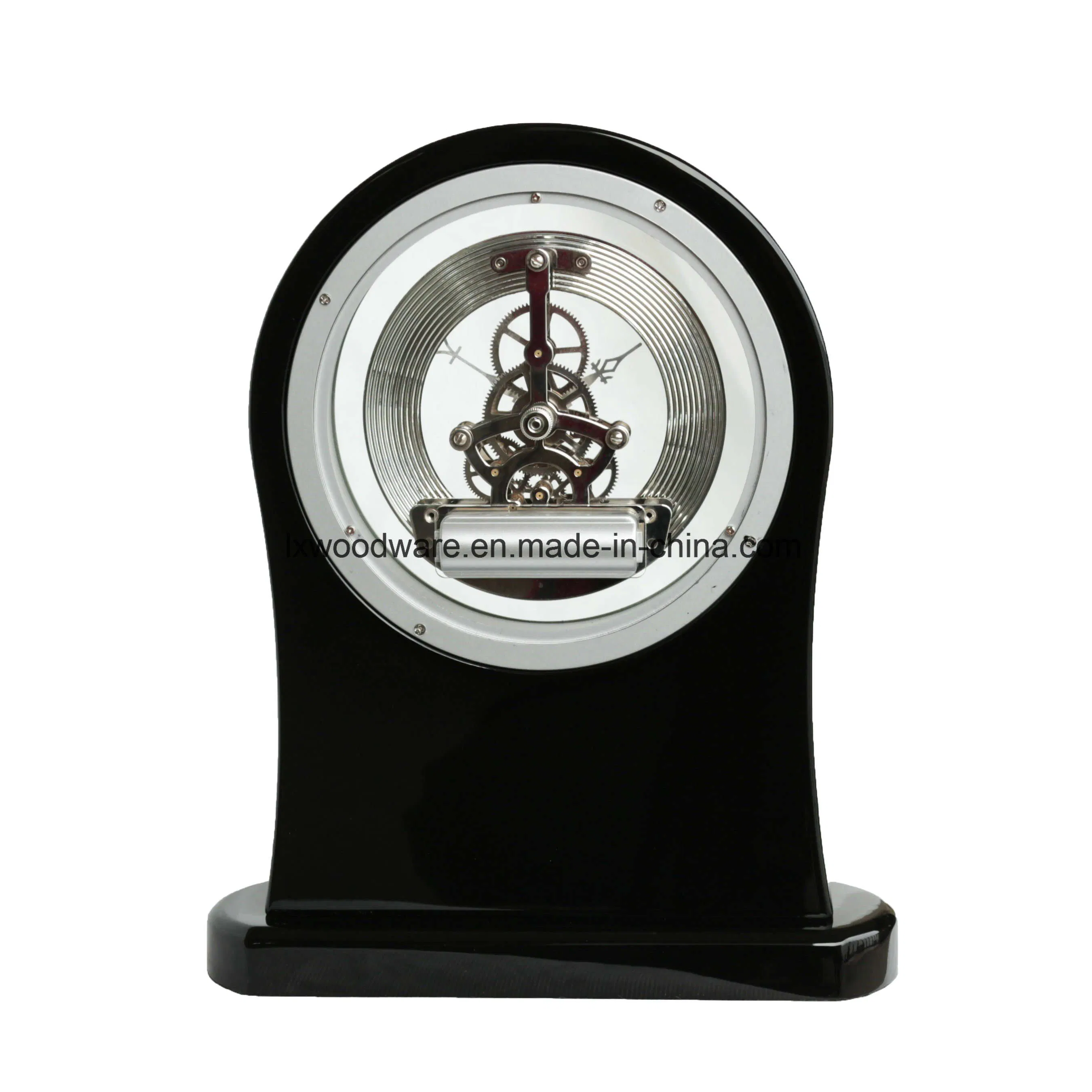 Black Piano Finish Luxury Wooden Desk/Tablek Decoration Skeleton Clock