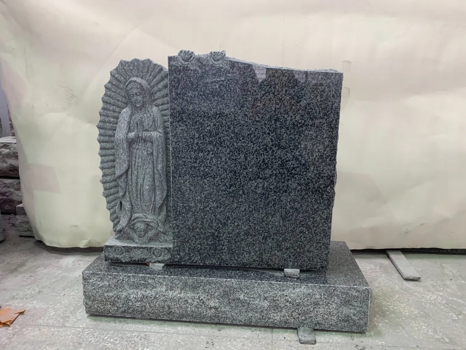 Black Galaxy Granite Tombstone Angel with Heart Headstone