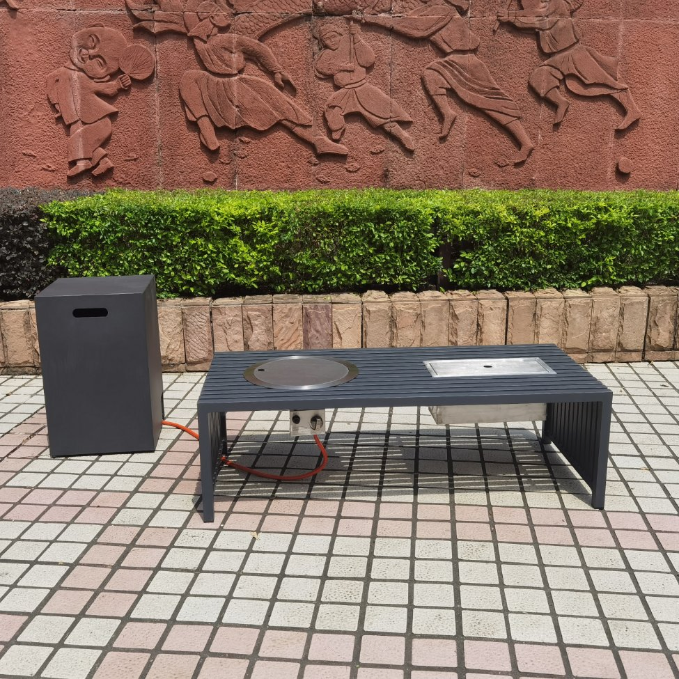 Terrace Courtyard Villa Garden Aluminum Outdoor Coffee Fire Pit Table with Ice Bucket