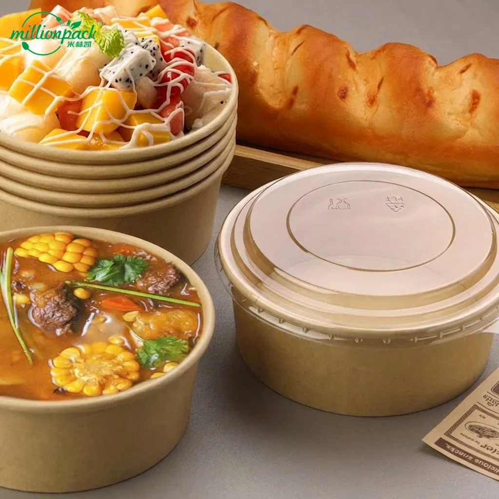Logo Printed Paper Soup Cup Sector with Kraft Paper Soup Bowl Industry