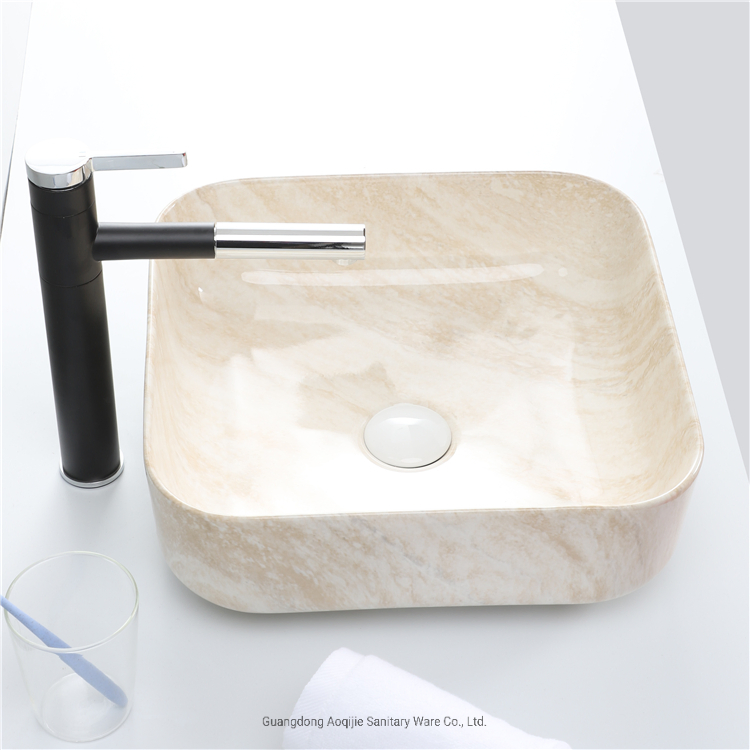 Square Shape Sink Hot Sale White Marble Design Ceramic China Factory Counter Top Wash Basin