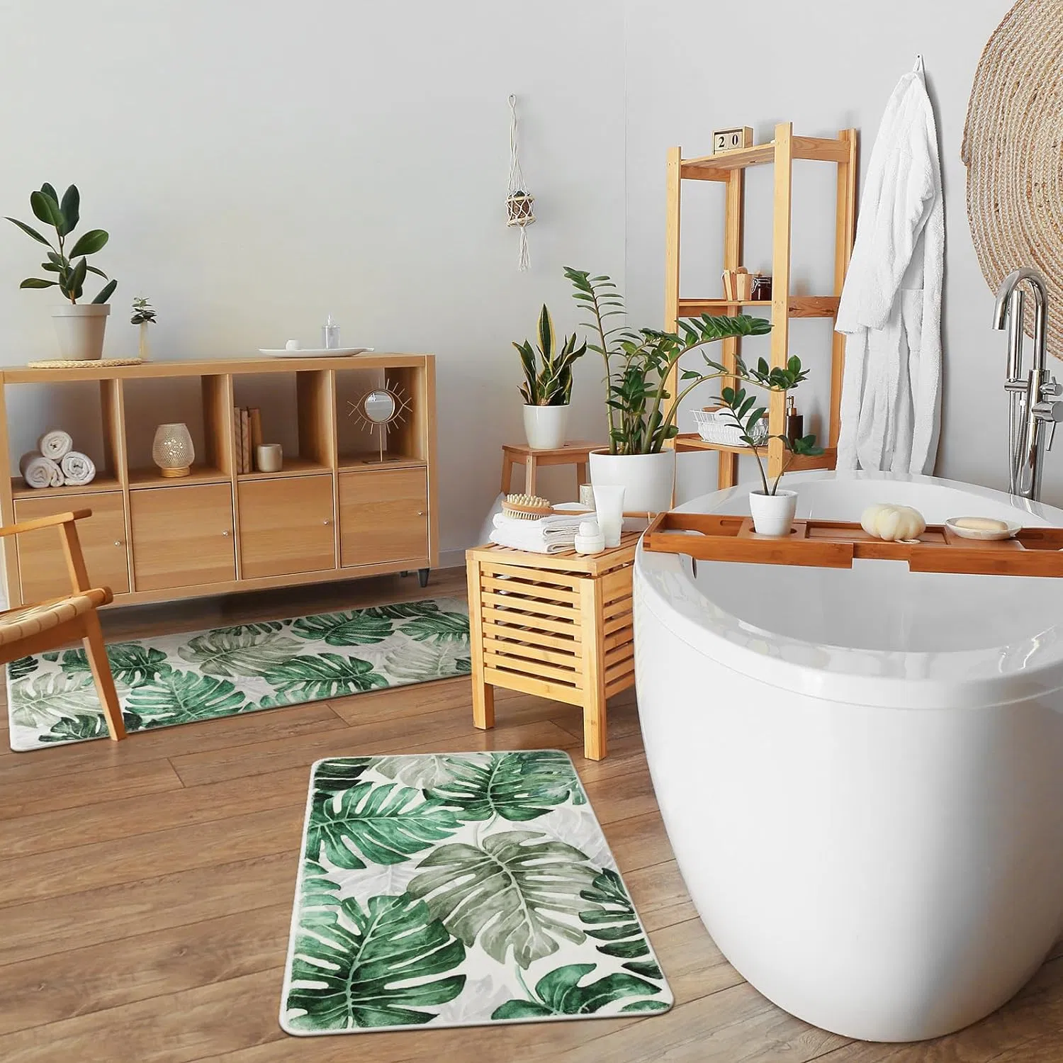 Clearance 3 Pieces Green Monstera Rug Washable Large Long Bathroom Strong Water Absorbent Rugs Non Slip Matting