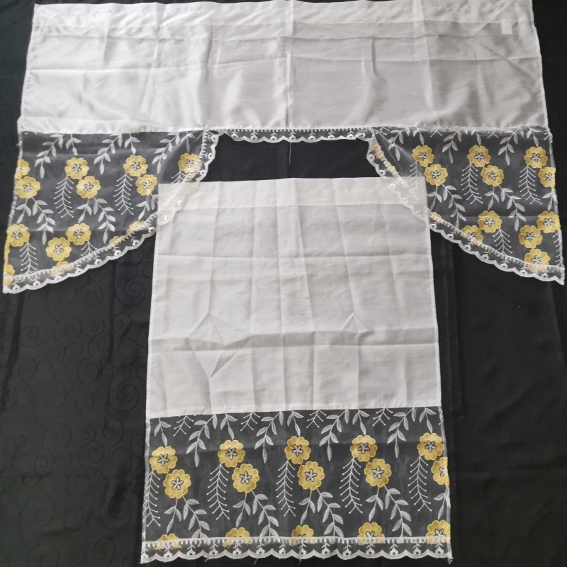 Pastoral Style Cream Polyester 58*36"+28*36"/2p Ready-Made Curtains for The Kitchen