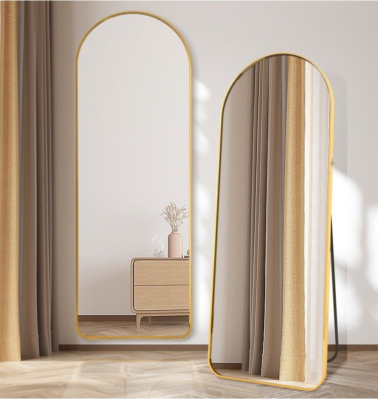 Premium Aluminum Frame Arched Full-Length Mirror with Backboard Modern Floor Standing Dressing Mirror for Home Decor