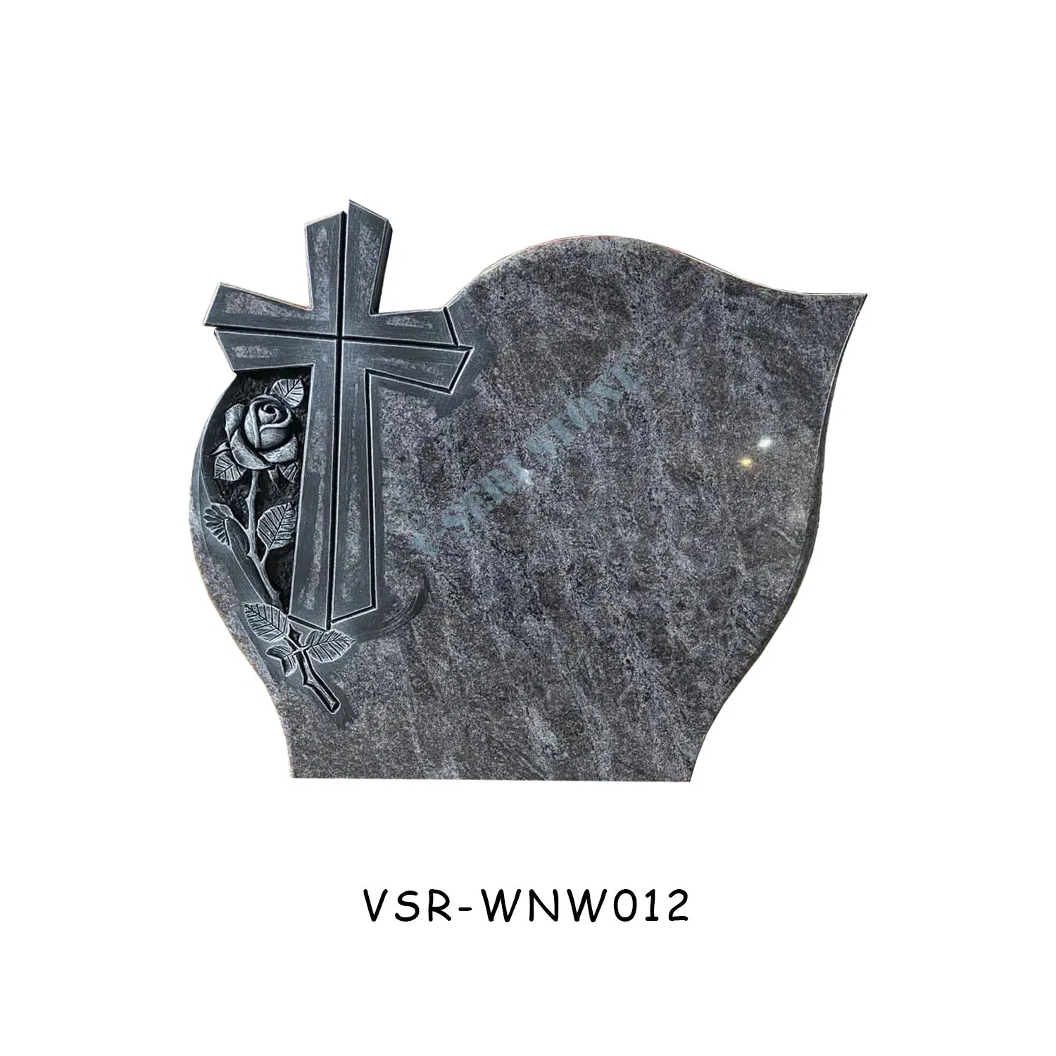 Romantic Double Heart Blue Granite Marble Tombstone Cross Headstone for Grave