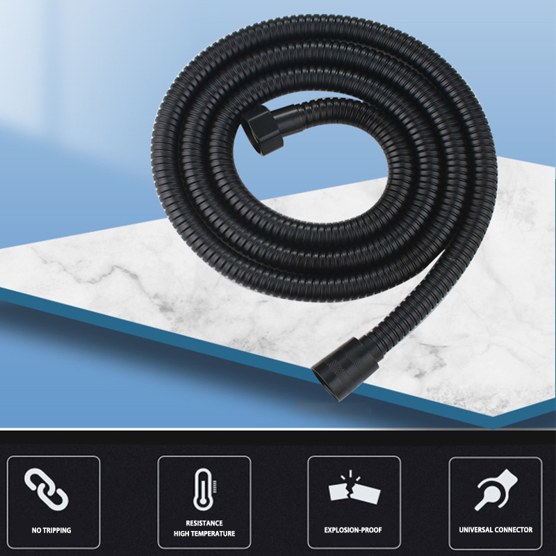 Black Stainless Steel 304 Shower Hose Electroplated Encrypted Tube Shower Head High Pressure Metal Shower