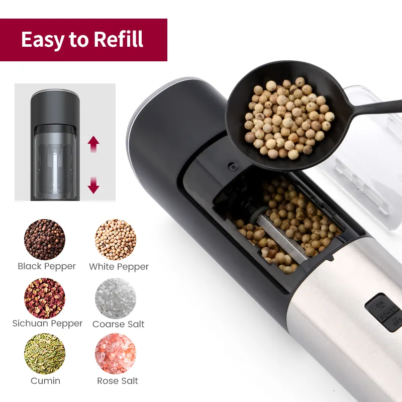 Auto Mill Gravity Electric Salt and Pepper Grinder Set Herb Grinder for Smoke
