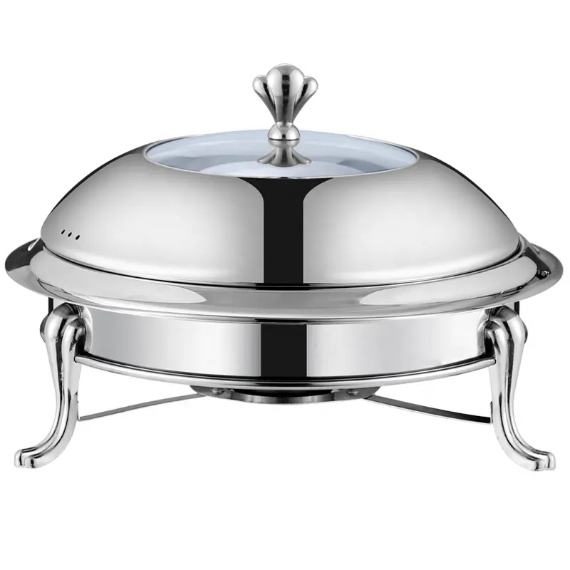 Factory OEM 3L Hotel Restaurant Catering Suppliesfood Warmer Glass Lid Stainless Steel Crown Chafing Dish Buffet Set Commercial Buffetware with Fuel Holder
