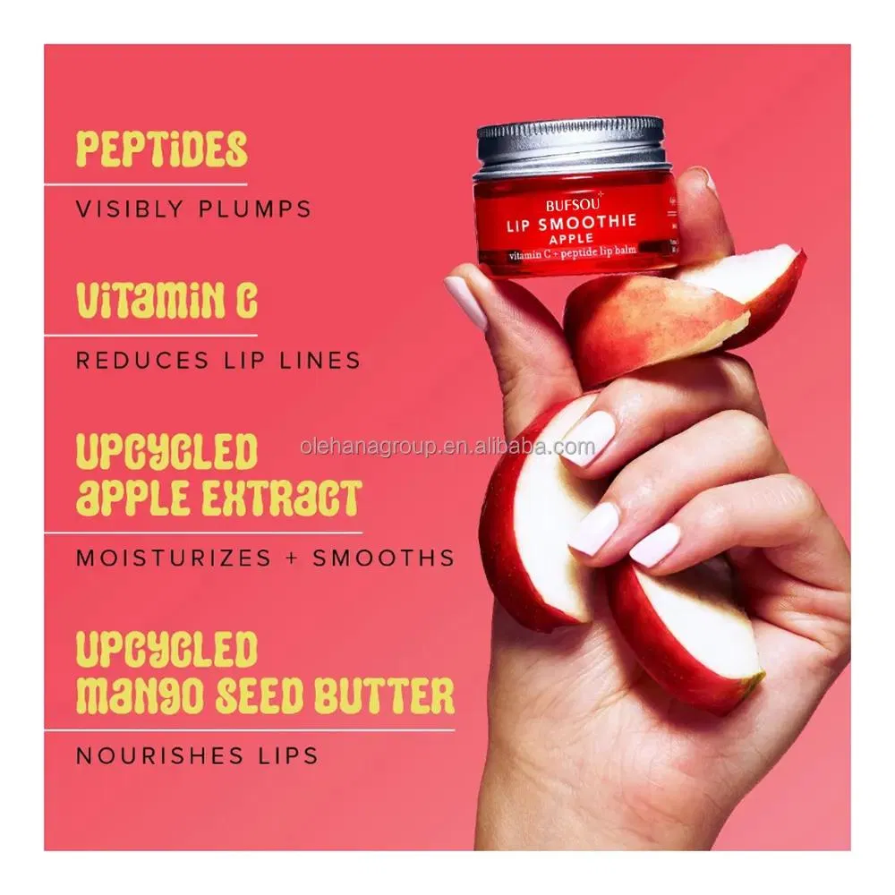 Private Label 100% Natural Organic Lightweight Apple Lip Smoothie Vitamin C Peptide Hydrate Glossy All Day Moisturize Lip Balm