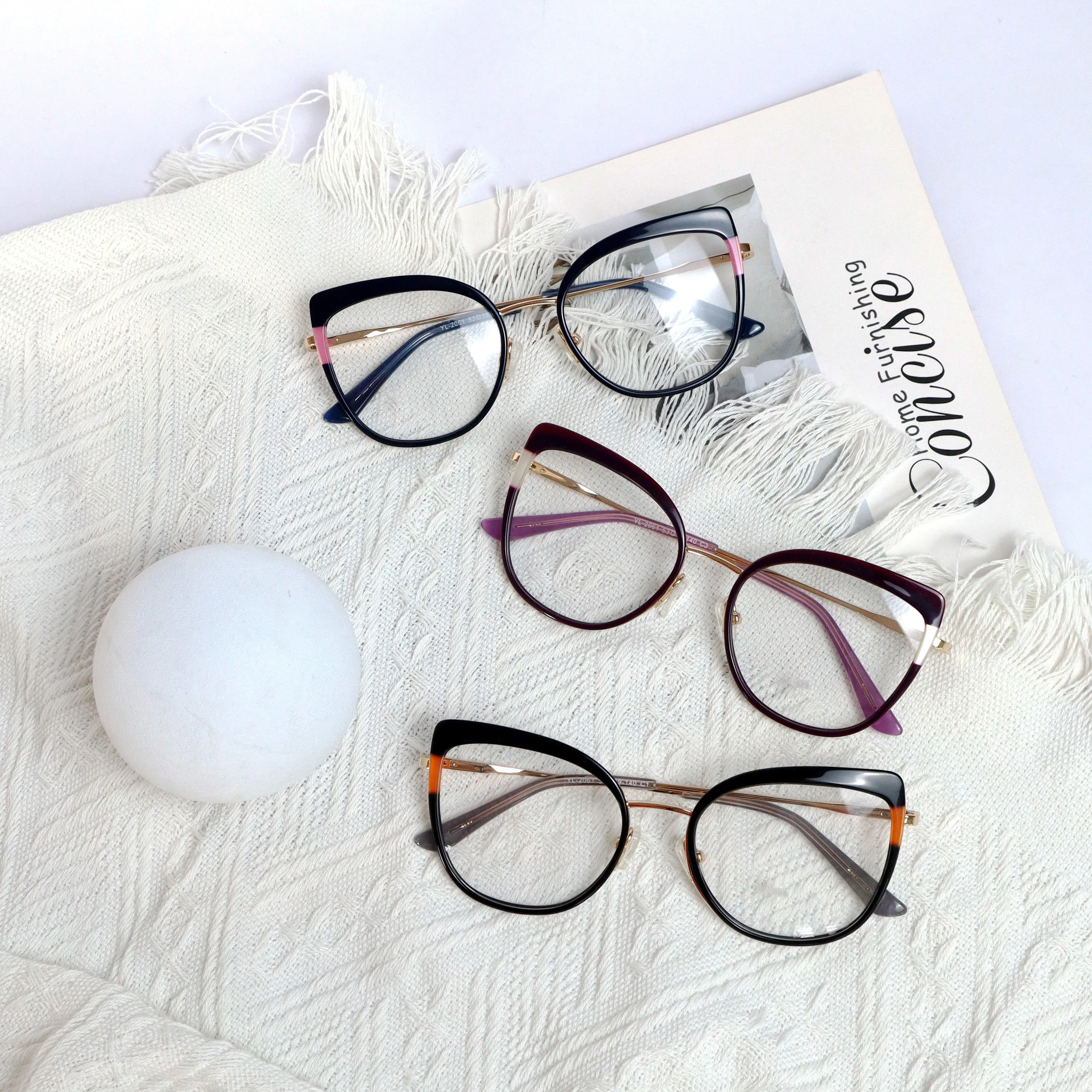 New Style Metal Anti Blue Light Glasses Good Quality Acetate Cat Eye Eyeglasses Frames Opticalglasses for Women Men