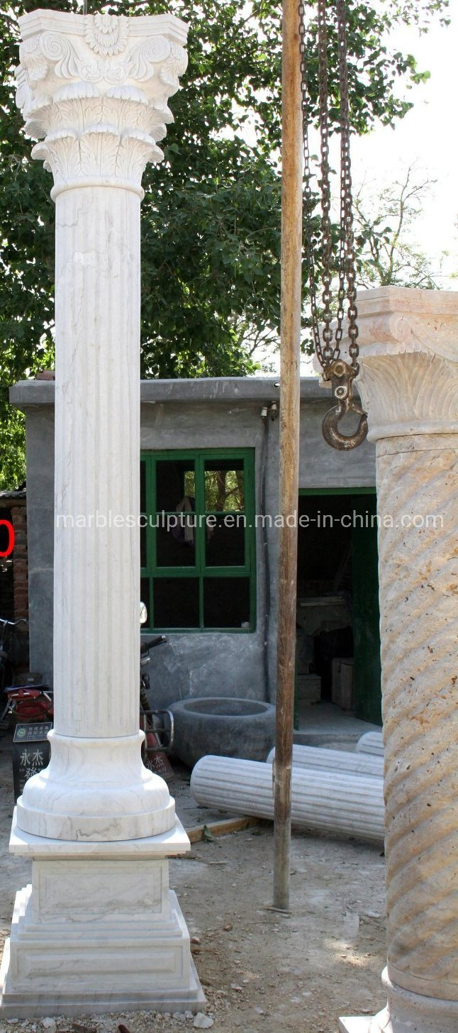 Customized Large or Short White Marble Stone Building Pillar Architectural Columns Stone Base Marble Sculpture Roman Square House Garden Columns (SY-C023)